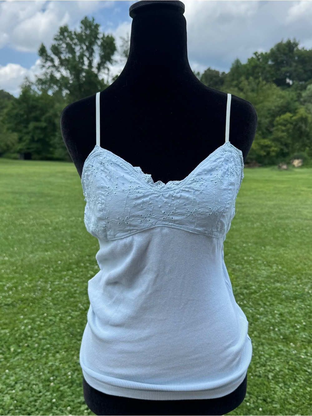 Y2K No Boundaries Baby Blue Lace-Trim Camisole Tank Top